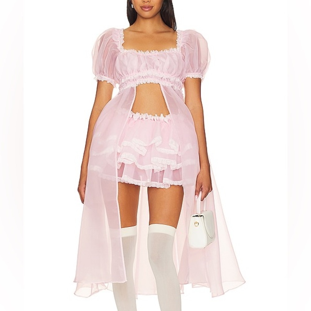 Selkie Boudoir Dress in baby soft pink with ivory lace